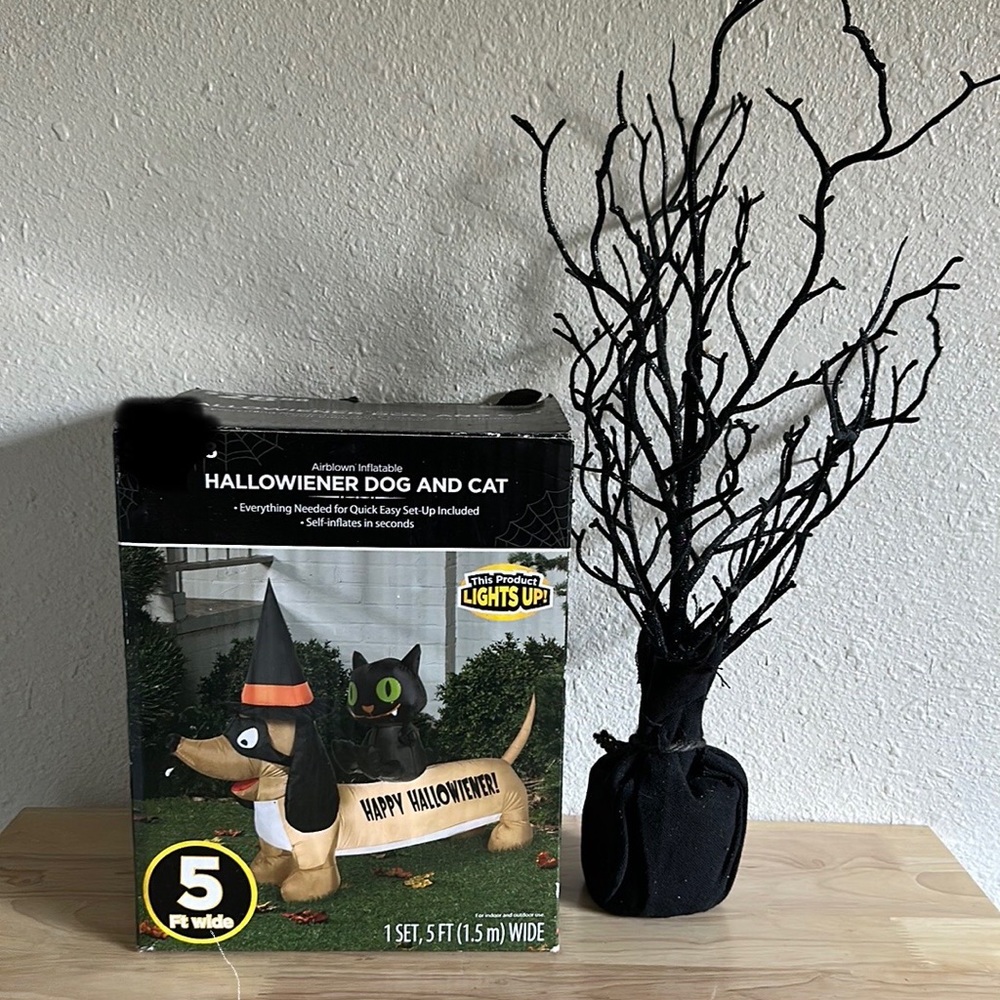 Halloween Hallowiener dog and cat air blown inflatable